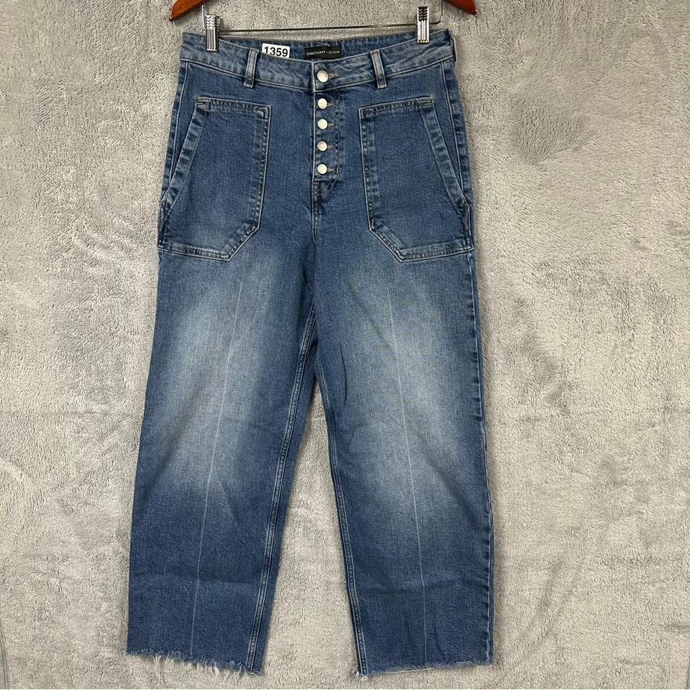 Sanctuary Denim High Rise Button Fly Crop Jeans Size 30 Raw Hem Barrel Fit